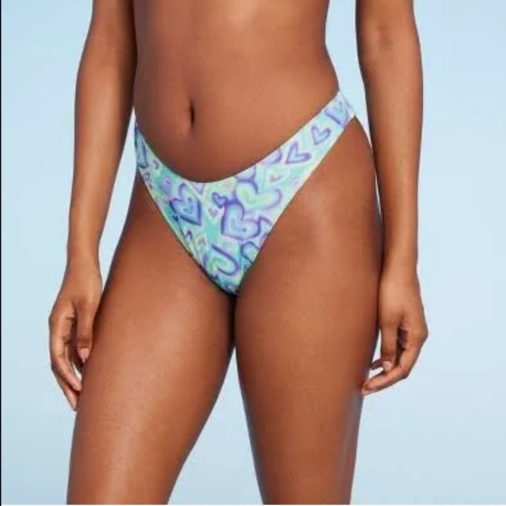 NWT-Blue Purple Green Heart Print Bikini Bottom